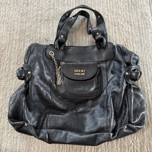 Vintage See by Chloe Funny Love Black Leather Shoulder Bag with Flaw - Picture 2 of 16